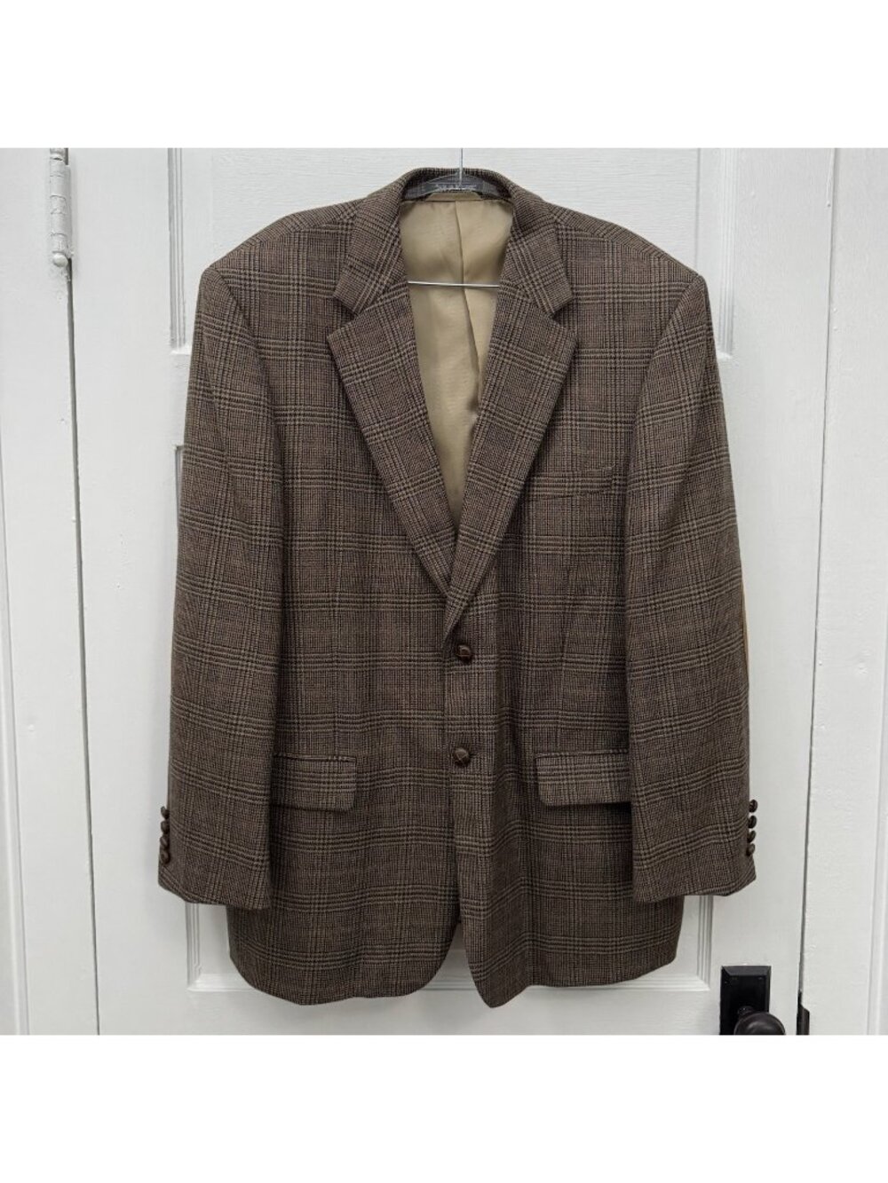 Meeting Street 44R Brown Glen Plaid 100% Lambswool Sport Coat Elbow Patches